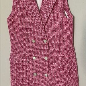 Nicole Miller Pink and White Tweed Vest